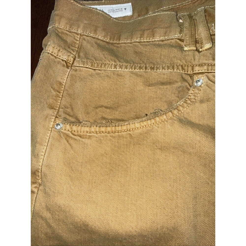 ZARA Tan Barrel Wide Leg Jeans Relaxed Baggy Distressed High Rise V Seam 10 NWT - Picture 12 of 12